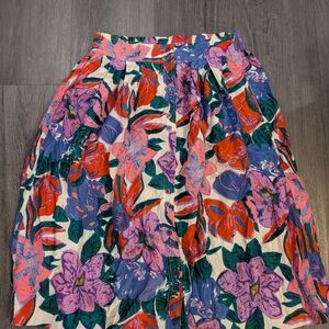 Sold Vintage 80s 90s 100% Silk Floral Button Front Midi Skirt Womens 16 Plus Bol